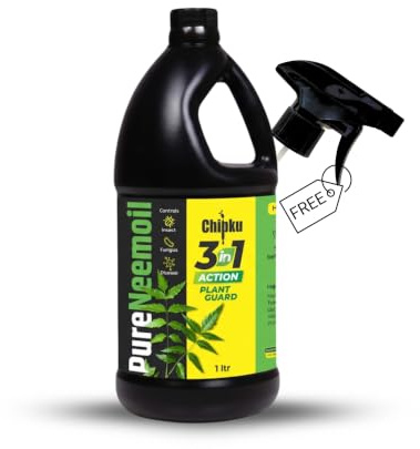 Chipku Pure Cold Pressed Water Soluble Neem Oil 1L | With Free Spray Gun | Natural Plant Protector Concentrate | Makes 200 Liters Neem Spray Bottles | Controls Aphids, Thrips, Fungus & Mildew |