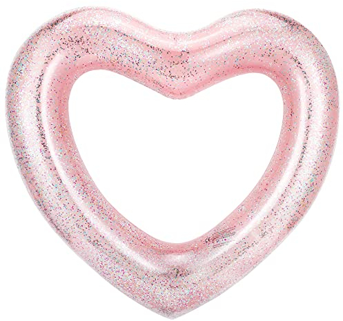HeySplash Aufblasbar Schwimmring mit Glitzer, 47,3 x 39,4 Schwimmbecken Float Liegestühle Rohr, Wasser Spaß Beach Party Spielzeug für Kinder, Erwachsene - Rose Gold