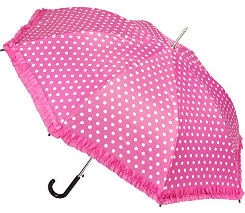 alles-meine.de GmbH Automatik - großer - Regenschirm - Punkte - pink/rosa & weiß - mit Rüschen - Ø 104 cm - für Erwachsene & Kinder - Stockschirm - groß mit Griff - Automatikre..