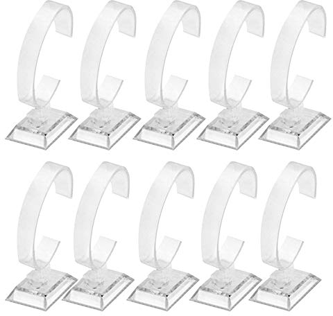N / A Clear Plastic Watch Display Stand Holder, 10 PCS Practical Fashion C-Type Clear Watch Rack Holder Showcase Watch Jewelry Bangle Bracelet Display Stands Rack for Home or Store Usage