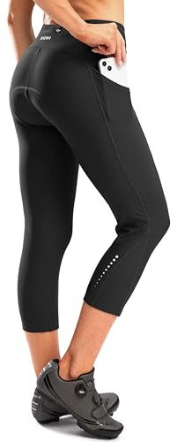 Bikewa Women's 4D Padded Bike Pants High Waist Cycling Shorts Bicycle Capris 3/4 Biking Tights with Zipper Pockets(Black,XL)