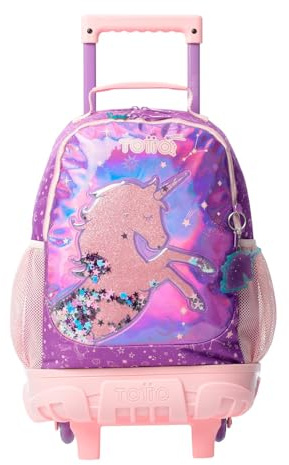 TOTTO - Mochila Escolar con Ruedas, Modelo Unispace M, Mochila Mediana, Capacidad 20 L, 2 Compartimentos, 2 Bolsillos Botella, Protección en la Base, Cómodas Correas Ajustables, Color Morado