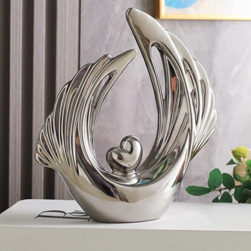GZDDYUMYJX Home Decor Modern Art Ceramic Statue, Wings of Love Statue,Aesthetic Room Decor Accent,TV Stand Funky Table Centerpiece,For Dining Room Living Room Office Centerpiece (Silver)