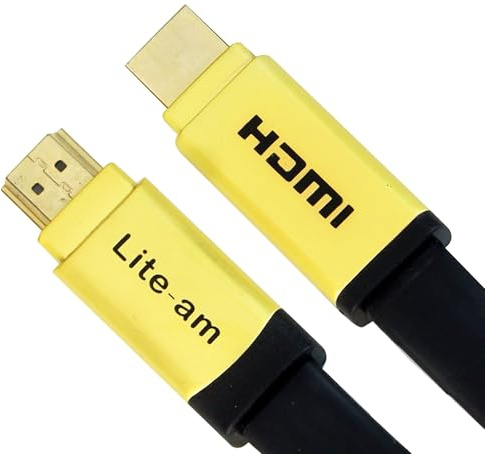 Lite-am Flat HDMI 2.0 Cable 3m–10m 4K UHD HDR ARC 3D High Speed Gold Zinc Alloy Plug For PS5, PS4, Xbox Series X, One, 360, Smart TV, Sky Q, Blu-ray, Projector, PC, Laptop (10m)