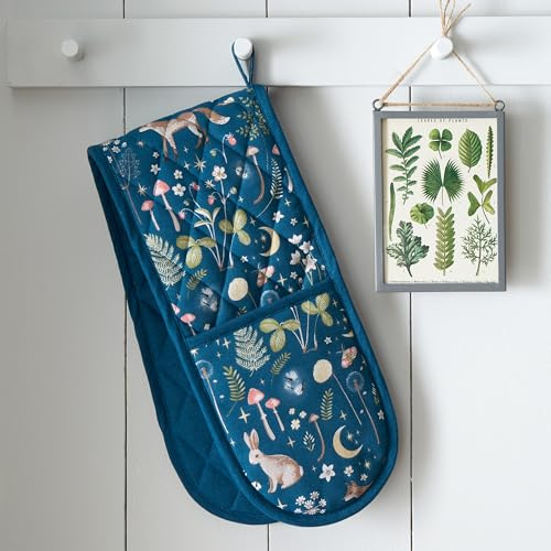 Catherine Lansfield Enchanted Twilight Animals Kitchen Double Oven Glove Navy Blue