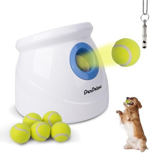 Pet Prime Automatic Ball Launcher for Large Dogs,Adjustable 10-40ft Distance,Rechargeable Dog Ball Thrower with 6 Tennis Balls(2.5) & Training Whistle,Interactive Toy for Indoor/Outdoor Play