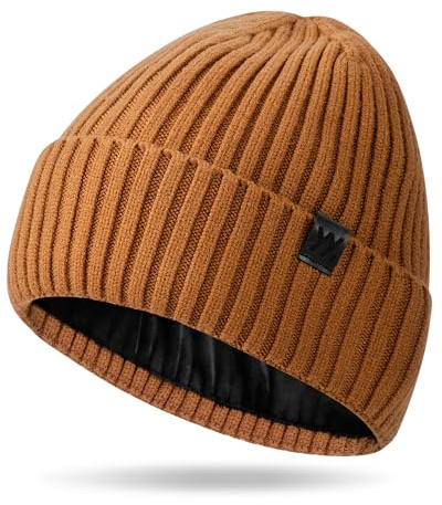 YANIKY Bonnet d'hiver pour homme et femme, doublé en polaire thermique, bonnet de ski, bonnet à revers pour temps froid, caramel, taille unique