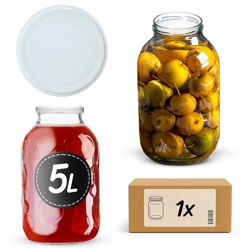 KADAX Tarros de conservas de 5 litros con tapa de rosca fi100 mm, tarros grandes con tapa, frascos de pepinos para conservas, fermentación y conserva, tarros para encurtidos, chucrut (blanco, 1 unidad