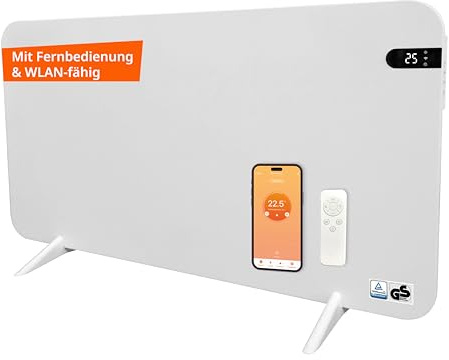 Könighaus 600 W Smart Dual Infrared Heater Wi-Fi App Control with Remote Control Including Towel Holder Feet and Mounting Material Colour: White