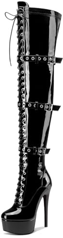 Castamere Mujer Sobre la Rodilla Aguja Heel Plataforma Botas Redonda Punta Cordones Cierre con Hebilla Cremallera Botas 15 CM Heels
