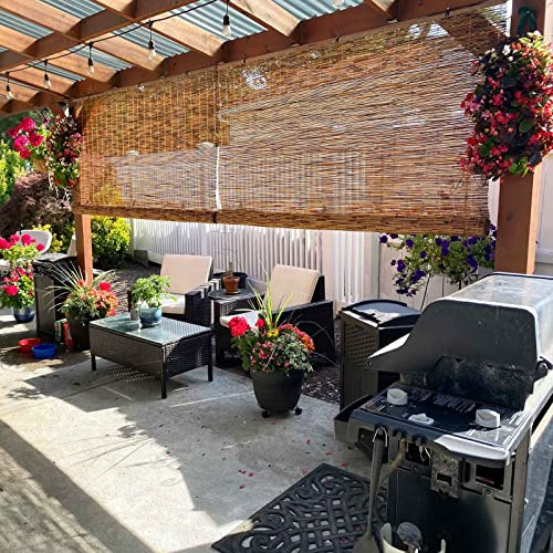 Rideau sans fil en bambou vintage – Réduction de l'éblouissement extérieur pour terrasse et tonnelle – Design tissé rétro en bambou carbonisé 70 x 100 cm