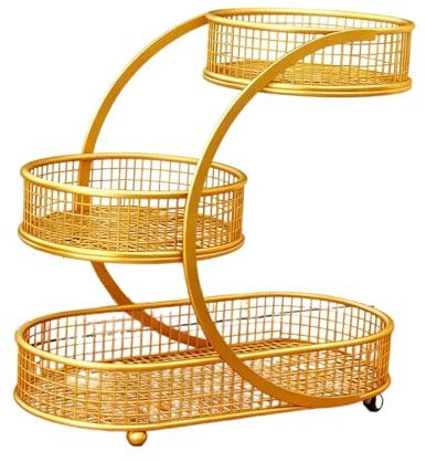 Yajuyi con Niveles, Frutero de Hierro, Cesta Organizadora para Guardar Verduras, para Encimera, Aperitivos, Mesa de Comedor, para Almacenar F, Oro, tal como se describe