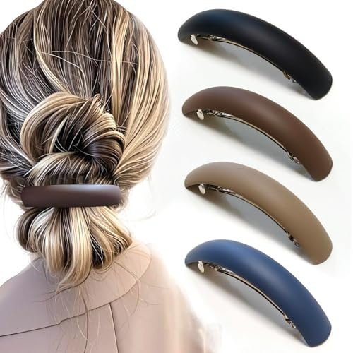 VelvetGlow Grande barrette à cheveux 9,7 cm antidérapante, incassable, barrette française mate et courbée pour cheveux fins à épais, lot de 4