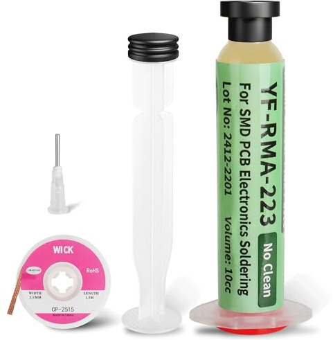Soldadura de fundente, jeringa de 10 ml, pasta de fundente de estaño para soldar, sin plomo, sin plomo, flujo de resina con hilo desoldador (2,5 mm/1,5 m), adecuado para soldaduras de teléfonos