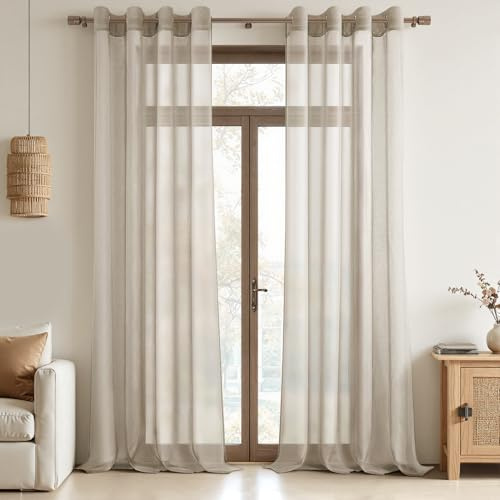 MRTREES Tende per interni Voile Semi Trasparenti Beige 2 Pezzi con Occhielli 140x260 CM Tenda a Panello Tende Leggere Morbida per Camera da Letto e Soggiorno Finestra Moderne