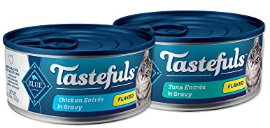 Blue Buffalo Tastefuls Natural Flaked Wet Cat Food Bundle, Flaked Chicken and Tuna 5.5-oz cans (48 Count- 24 of Each Flavor)