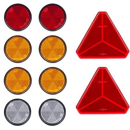 BEIJISTAR 2 Catadioptre Triangle Rouge, 2 Catadioptre Rouge, 4 Catadioptre Jaune, 2 Catadioptre Blanc, Catadioptre Rond Soi Adhésif, Catadioptre pour Remorque Camion RV Caravane