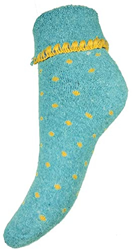 JOYA Luxurious Cuff Bed Wool Blend Socks UK 4-7 EU 36-40 Aqua With Yellow Spots