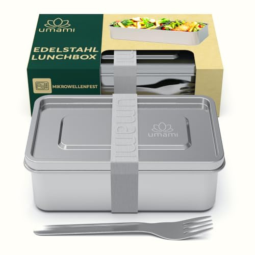 Umami Scatola Pranzo in Acciaio con forchette e divisore regolabile, adatta al microonde e lavabile in lavastoviglie, contenitori pranzo in acciaio inossidabile ermetici (950 ml)
