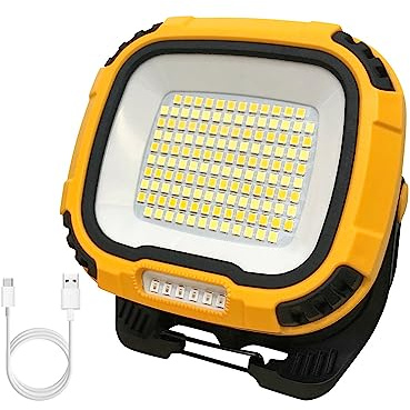 Trongle 40W LED Rechargeable Work Light, 4200LM COB Floodlight Super Bright with Magnetic Holder, USB Battery Security Light Portable Outdoor Waterproof for Garage, Fishing, Hiking, BBQ - Yellow