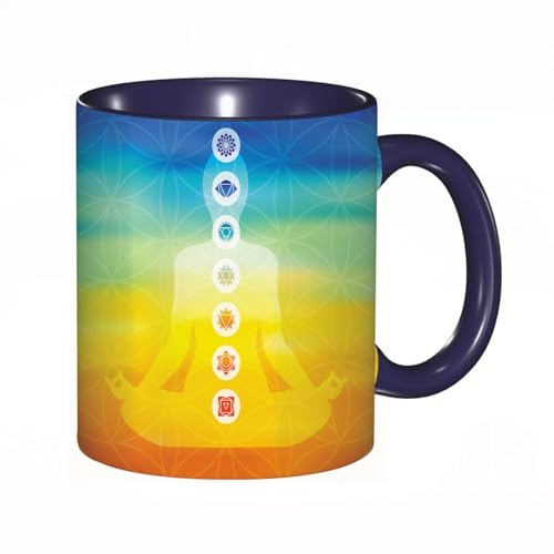 Mug porcelaine fineSilhouette du corps avec des icônes de chakra faisant du yoga pose un design dégradé de flou coloré suMug humour pour collègue, amis, copains, frères et soeurs |Mug original avec