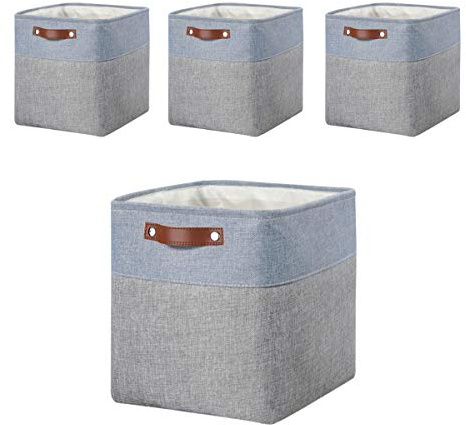 Mangata 25|28|30|33 cm Aufbewahrungsbox Stoff, Aufbewahrungskorb für Regal, Korb Aufbewahrung, 4-er Pack(Grau/Blau, 30x30x30 cm)