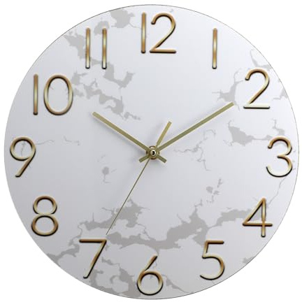 NUOVO 12 Inch Round Gold Three-Dimensional Character Wall Clock, Simple Modern Living Room and Bedroom Clock, Silent and Non-Ticking