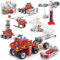 JONRRYIN Konstruktionsspielzeug für Kinder, 6-in-1 Feuerwehrauto Spielzeug, Baukasten Pädagogische Lernspielzeug, Bauspielzeug Ingenieurspielzeug kreatives Set Geschenk für Kinder (187Pcs)