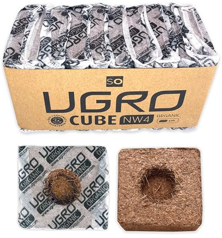 Cube NW4 Organic 650ml, Cubo de sustrato de Coco orgánico, fibrad de Coco comprimido, sin turba y sin plástico. Listo para Cultivar Plantas de Corta duración o Temporada. 10 Unidades