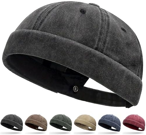 Initlove Docker Hat for Men Vintage Brimless Sailor Hat Beanie Cap Black