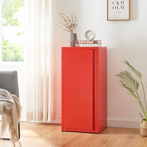 [en.casa] Metallskåp Burlöv arkivskåp med en dörr kontorsskåp 2 höjdjusterbara hyllor mappskåp 88 x 40 x 35 cm rött skåp spind