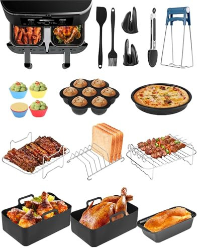 20Pcs Accessoires Air Fryer pour Ninja Foodi Af300EU Af400EU, Moule Silicone Air Fryer Réutilisable pour Ninja Af300EU Af400EU Friteuse à Air Double Innsky Princess Emerio 7,6L-9,5L sans BPA