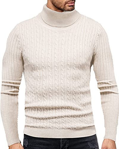 Fastkoala Hommes Pulls Col roulé Pullover Chaud Basique Jumper Tricot Cardigan Tops Régulier Slim Fit Kaki XXXL