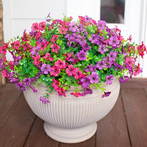SOMYTING Fiori Artificiali Piante per Esterni Decorazione Primavera, 12 Mazzi di Fiori Finti in Seta Colorati con Margherite ed Eucalipto Realistiche Resistenti ai Raggi UV (Magenta Viola)