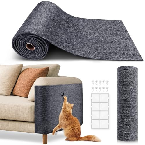 Cat Scratch Furniture Protector, Trimmable Self-Adhesive Carpet, DIY Climb Cat Scratcher Mat for Covering Cat Tower and Couch Protector from Cat Claws (78.7x15.8in Dark Gray)
