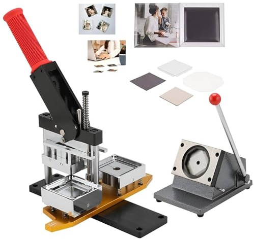Photo Magnet Machine, DIY Fridge Magnets Pin Maker Machine, with 100 Sets of Consumables+ Paper Cutter Machine, Button Badge Maker,1000pcsConsumables