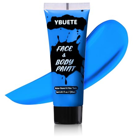 YBUETE Blue Face Body Paint, Professional Paint for Halloween Cosplay Costume Party, Full-coverage Multi-Color Cream Makeup Blendable Body Painting for Adults Halloween Cosplay SFX Makeup Paint