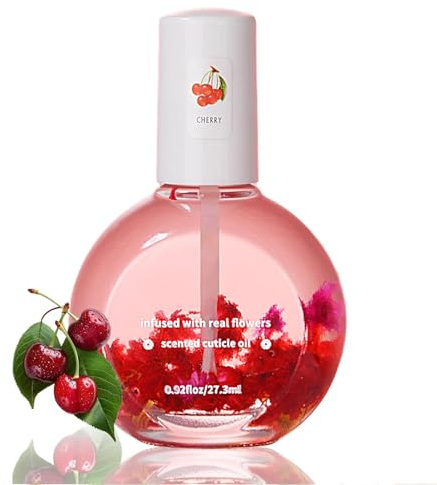 DMQ Cuticle Oil, Cherry Nail Cuticle Oil with Organic Vitamin E & B, Jojoba Cuticles Care, Moisturizes Cuticle and Skin, Strengthens Nails, Prevents Hangnails Chapped (27.3ml, Cherry)