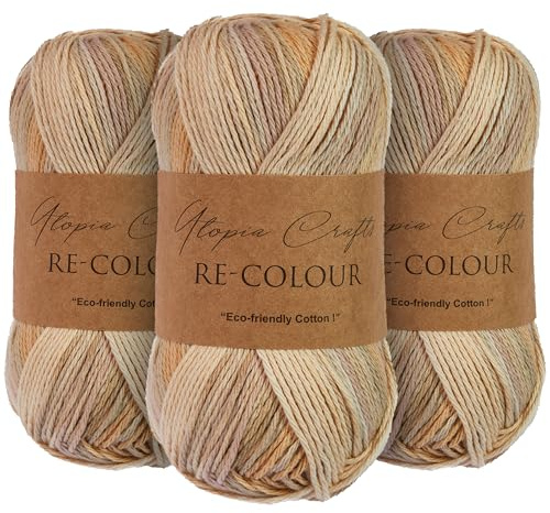 Utopia Crafts Re-Colour Ombre Lot de 3 pelotes de fil à tricoter et crochet 100 g Beige coucher de soleil