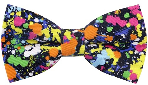 OCIA Cute Pattern Pre-tied Bow Tie Adjustable Bowties for Adult & Children Black (Neon Paint Splatters)