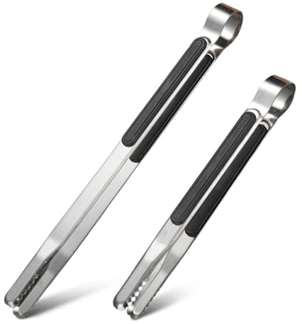 2 PCS Kitchen Tongs, Stainless Steel Kitchen Tongues, Metal Tongs with Non-Slip Heat Resistant Grips, 9 & 12 Inch Food Tong for BBQ, Grilling, Serving Salad, Air Fryer, Kitchen Utensils, Easy Clean