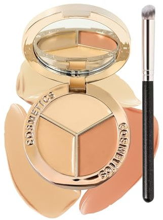 3 in 1 Concealer, Full Cover Cream Concealer Palette mit Brush, Augenringe Abdecken Gesicht Pickel, Highlight Contours, Wasserfest Langanhaltend Color Corrector, Gesichts Camouflage Make Up für Frauen