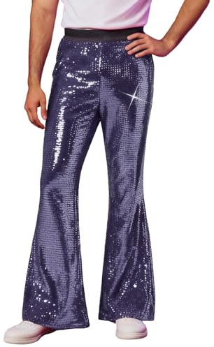 Générique Pantalon Évasé À Paillettes Pour Homme Tenue Disco Confortable Et Douce Pantalon De Jazz Rétro Costume Hippie Pour Scène Vintage Pantalon De Loisirs Costume De Carnaval Violet M