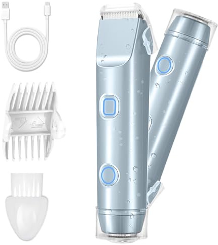 XkuiHF Afeitadora Eléctrica para Muje, cortapelos corporal para mujer recortadora, Rasuradora Mujer zona Intima seco/mojado para Bikini Axilas Brazos Cara Nariz (Azul)