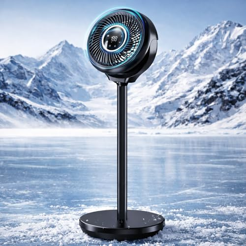 Pedestal Fan for Bedroom, 180° Wide Oscillating & 90° Vertical Tilt, 25dB Ultra Quiet DC Motor Standing Fan with Remote, 15 Speed Settings, 3 Modes, 12H Timer, 15-38 Height Adjustable（black）