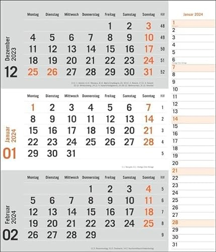tm 3-Monats-Planer orange 2024. Praktischer Wandplaner mit Datumsschieber. Büro-Kalender mit Notizspalte und Jahresübersicht. Wandkalender 2024 fürs Büro. 30 x 35 cm.