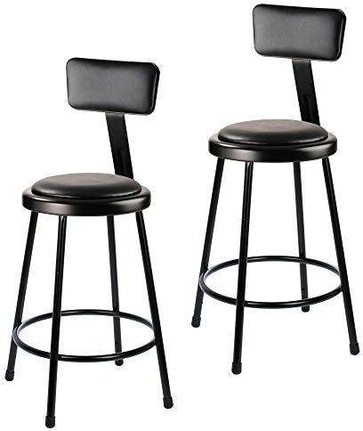 OEF Furnishings OEF6424B-10/2 Premium Commercial-Grade All-Purpose Round Stool with Backrest (24-inch Height, Black Frame, Vinyl Padded Seat, 2-Pack)