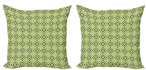 Ambesonne Mid Century Throw Pillow Cushion Cover Pack of 2, Atomic Form Boomerang Details Dots and Crossed Lines, Zippered Double-Side Digital Print Decor, 20, Apple Green Indigo