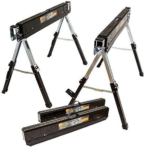 Lemodo Arbeitsbock höhenverstellbar klappbar 2er Set, 580 kg Tragkraft pro Bock, einzeln verstellbare Füße, Aufnahmen für Kanthölzer, Plattenhalter, für Baustelle, Renovierung & Werkstatt, für Profis