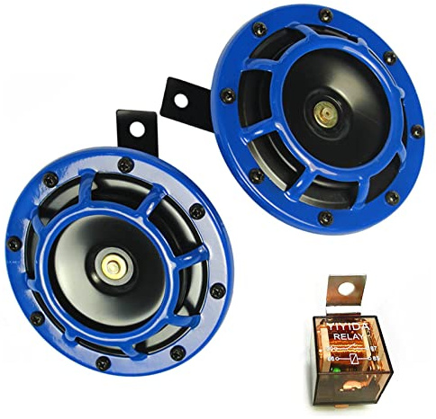 YIYIDA Clacson Elettrico per Auto, Corno Ad Aria Blu 12V, Tromba per Camion a Tono Alto e Basso 135DB, Altoparlante per Moto, Barca
